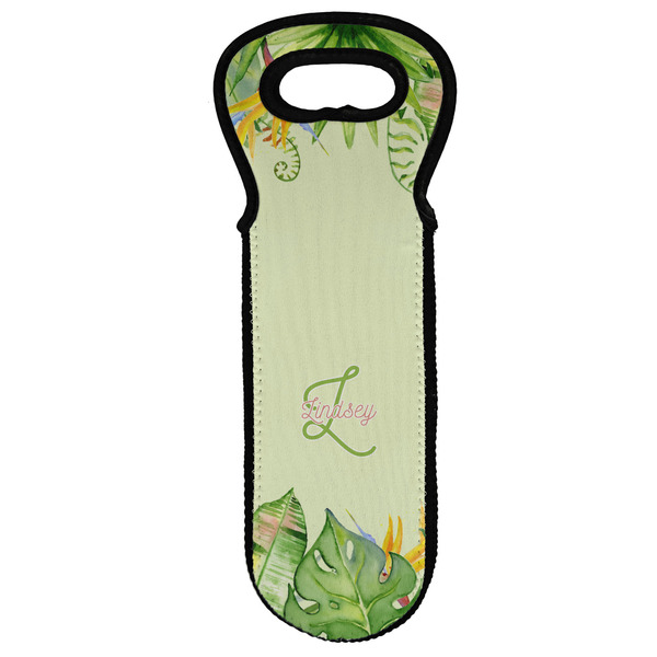 Custom Tropical Leaves Border Wine Tote Bag (Personalized)