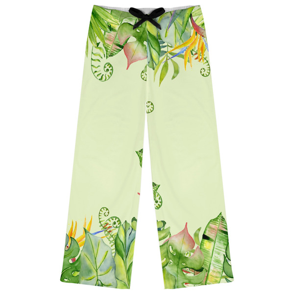 Custom Tropical Leaves Border Womens Pajama Pants - 2XL