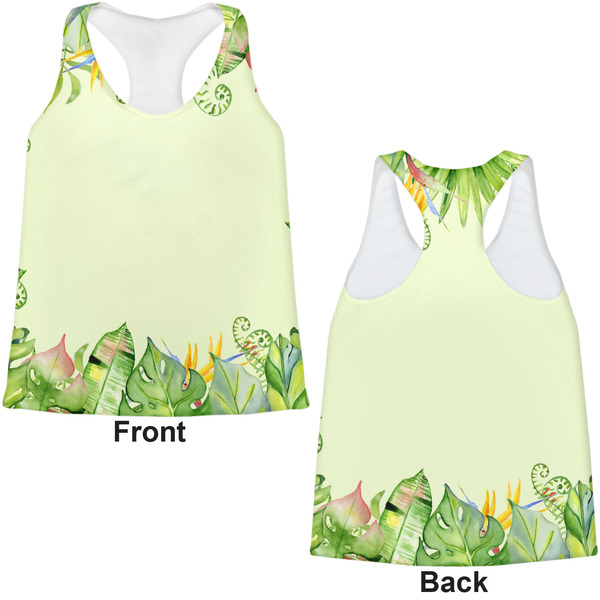 Tropical Leaves Border Womens Racerback Tank Tops - Medium - Front and Back