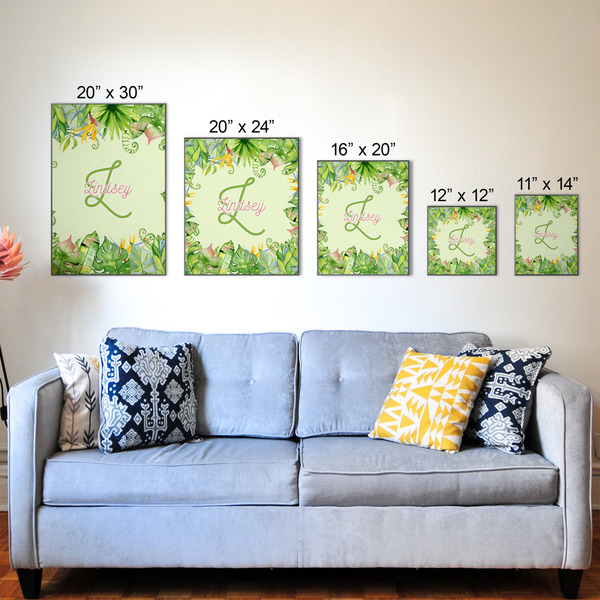 Tropical Leaves Border Wood Prints - Size Comparison