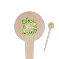 Tropical Leaves Border 4" Round Wooden Food Picks - Single Sided (Personalized)