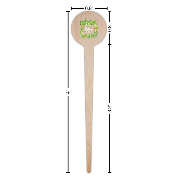 Tropical Leaves Border Wooden 4" Food Pick - Round - Dimensions