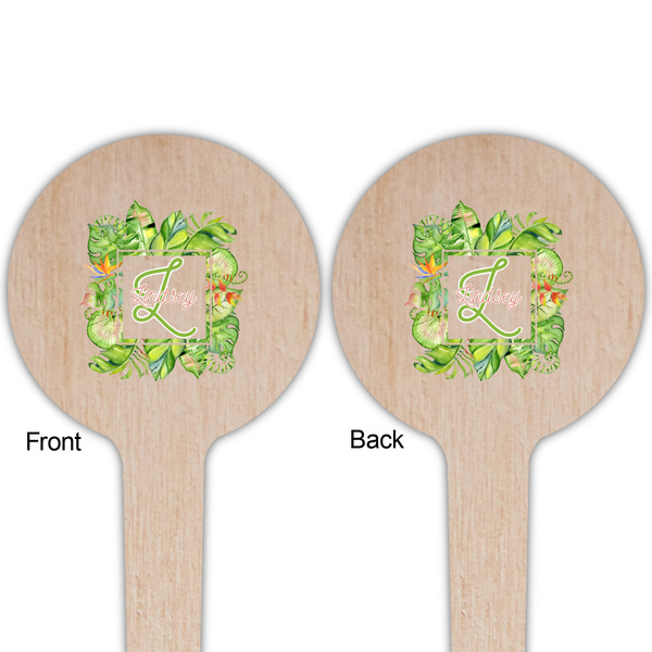 Tropical Leaves Border Wooden 4" Food Pick - Round - Double Sided - Front & Back