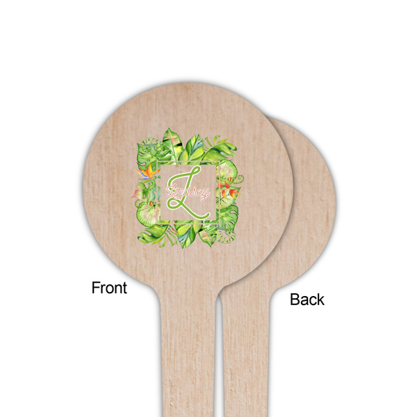 Tropical Leaves Border Wooden 4" Food Pick - Round - Single Sided - Front & Back