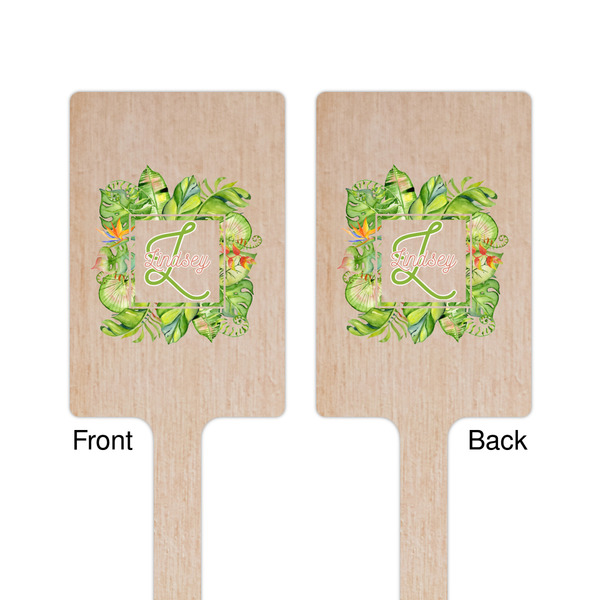 Tropical Leaves Border Wooden 6.25" Stir Stick - Rectangular - Double Sided - Front & Back