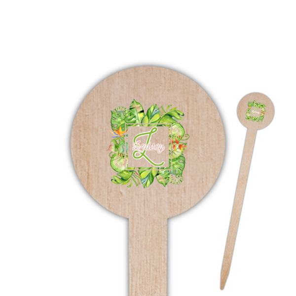 Custom Tropical Leaves Border Round Wooden Food Picks (Personalized)