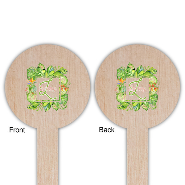 Tropical Leaves Border Wooden 6" Food Pick - Round - Double Sided - Front & Back