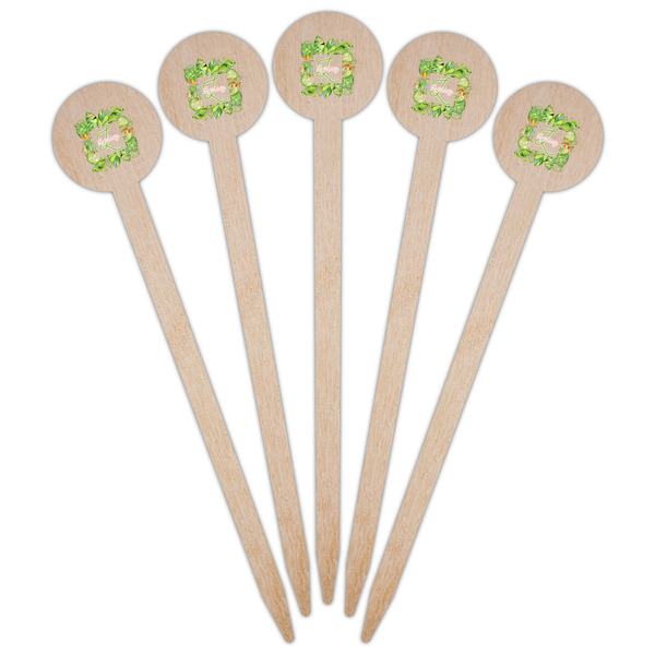 Tropical Leaves Border Wooden 6" Food Pick - Round - Fan View
