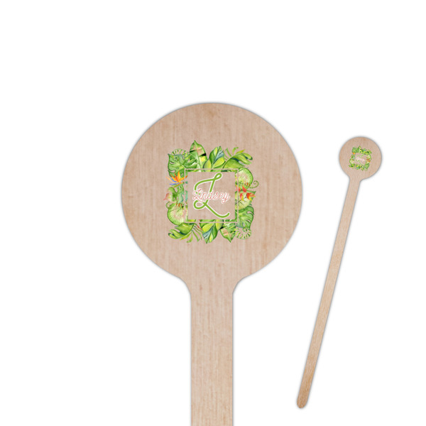 Custom Tropical Leaves Border Round Wooden Stir Sticks (Personalized)