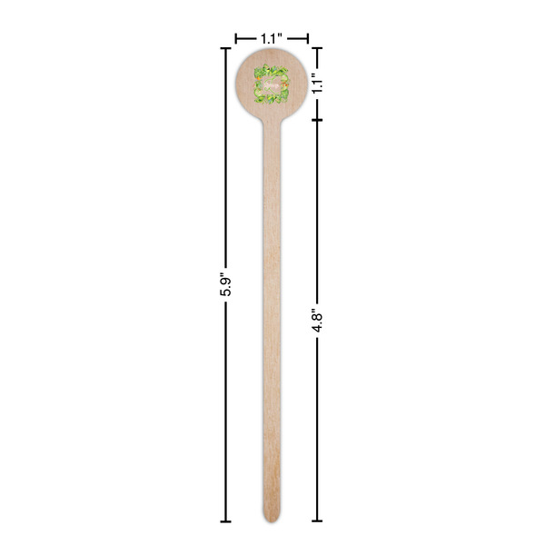 Tropical Leaves Border Wooden 6" Stir Stick - Round - Dimensions