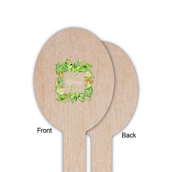 Tropical Leaves Border Wooden Food Pick - Oval - Single Sided - Front & Back