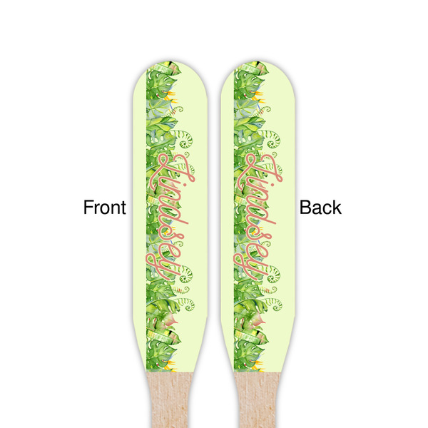 Tropical Leaves Border Wooden Food Pick - Paddle - Double Sided - Front & Back