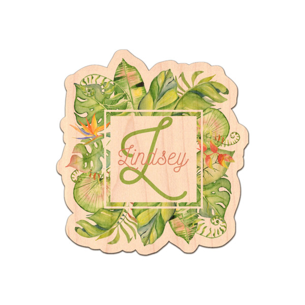 Custom Tropical Leaves Border Genuine Maple or Cherry Wood Sticker (Personalized)