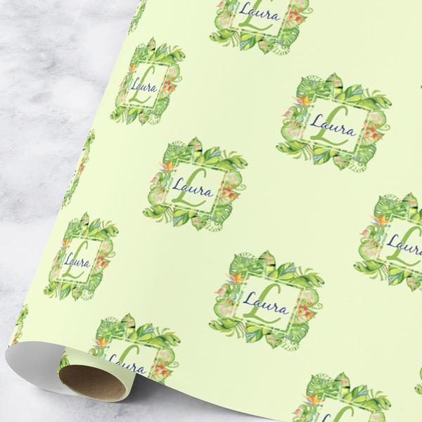 Custom Tropical Leaves Border Wrapping Paper Roll - Large (Personalized)
