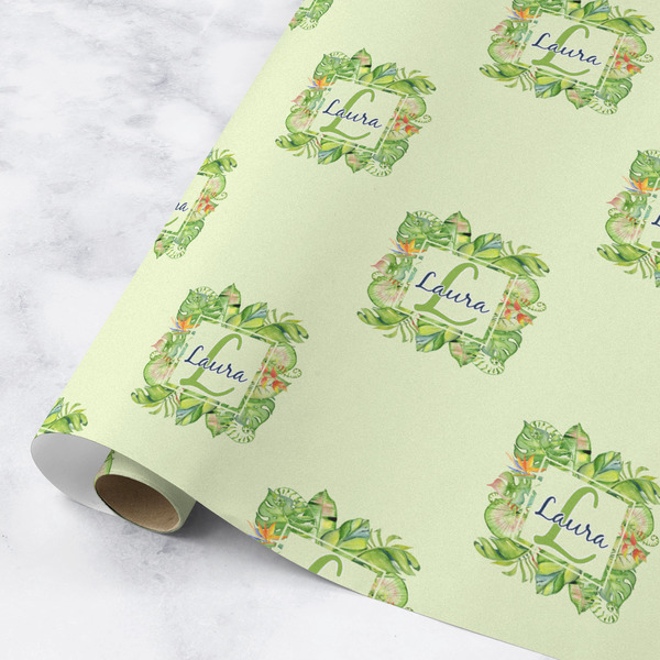 Custom Tropical Leaves Border Wrapping Paper Roll - Medium - Matte (Personalized)