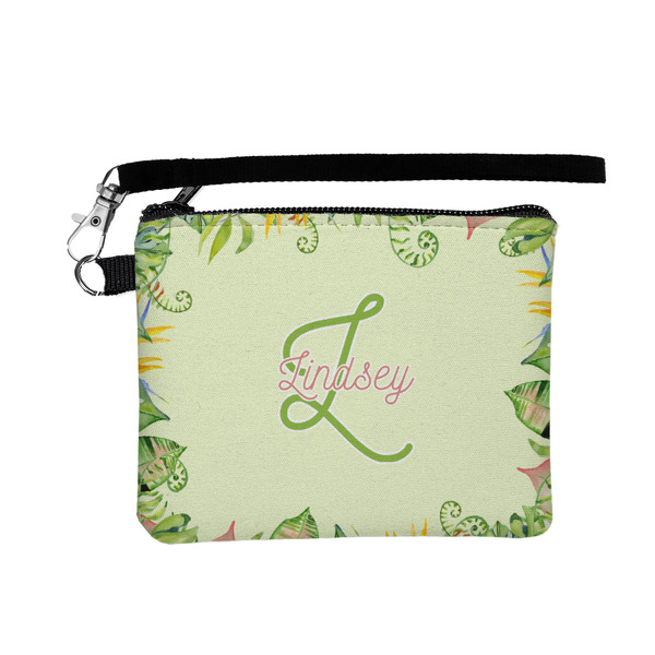 Custom Tropical Leaves Border Wristlet ID Case w/ Name and Initial
