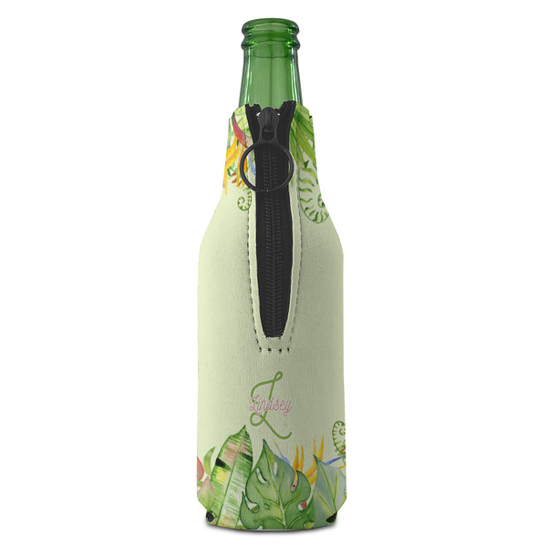 Tropical Leaves Border Zipper Bottle Cooler - BACK (bottle)