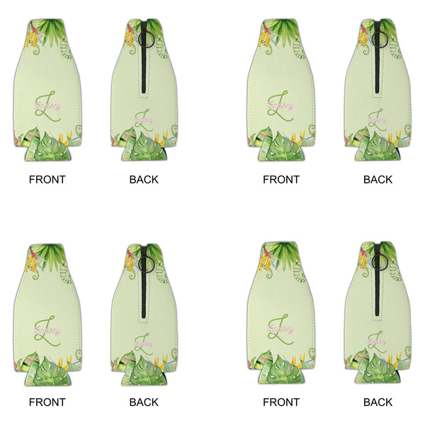 Tropical Leaves Border Zipper Bottle Cooler - Set of 4 - APPROVAL