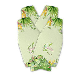 Tropical Leaves Border Zipper Bottle Cooler - Set of 4 (Personalized)