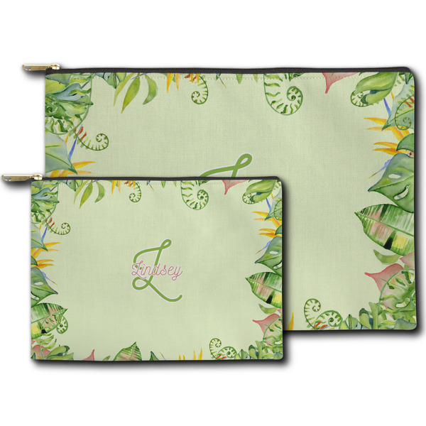 Tropical Leaves Border Zippered Pouches - Size Comparison