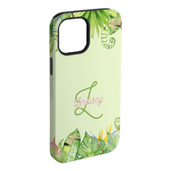 Tropical Leaves Border iPhone Case - Rubber Lined - iPhone 15 Plus (Personalized)