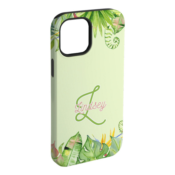 Custom Tropical Leaves Border iPhone Case - Rubber Lined - iPhone 15 Pro Max (Personalized)
