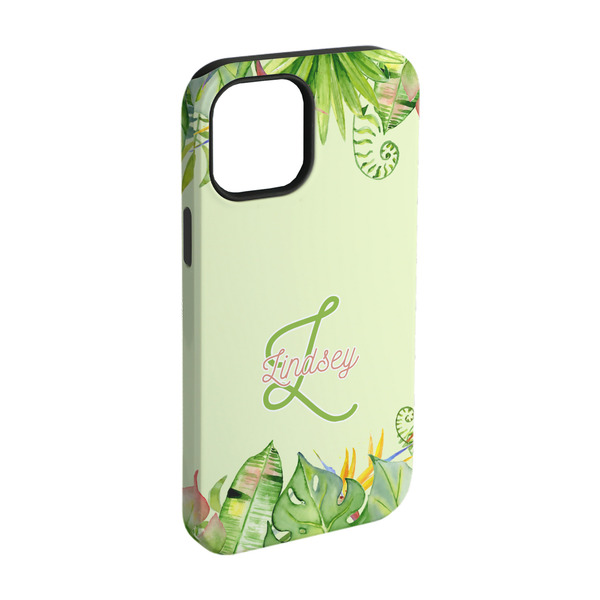 Custom Tropical Leaves Border iPhone Case - Rubber Lined - iPhone 15 Pro (Personalized)
