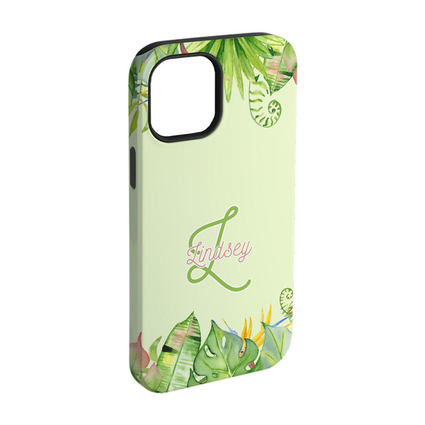 Custom Tropical Leaves Border iPhone Case - Rubber Lined - iPhone 15 (Personalized)