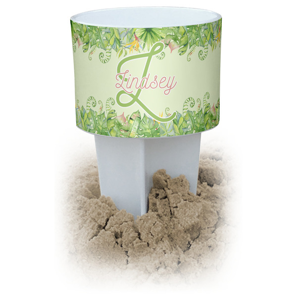 Custom Tropical Leaves Border Beach Spiker Drink Holder (Personalized)