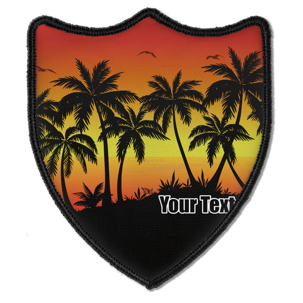 Custom Tropical Sunset Iron On Shield Patch B w/ Name or Text