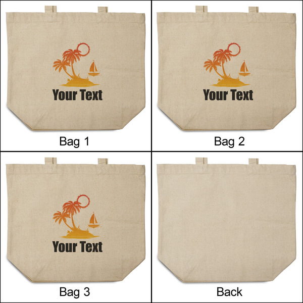 Tropical Sunset 3 Reusable Cotton Grocery Bags - Front & Back View