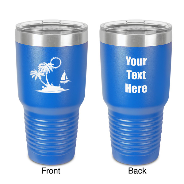 Custom Tropical Sunset 30 oz Stainless Steel Tumbler - Royal Blue - Double-Sided (Personalized)