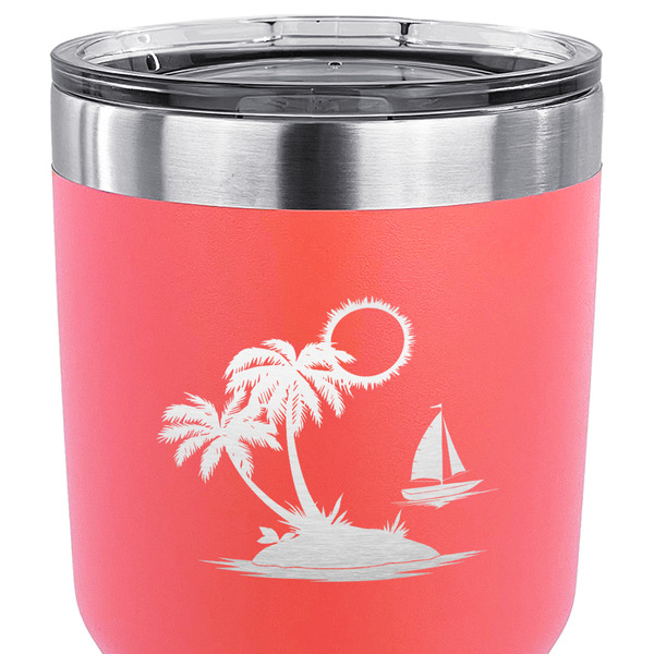 Tropical Sunset 30 oz Stainless Steel Ringneck Tumbler - Coral - CLOSE UP