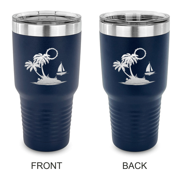 Custom Tropical Sunset 30 oz Stainless Steel Tumbler - Navy - Double Sided (Personalized)