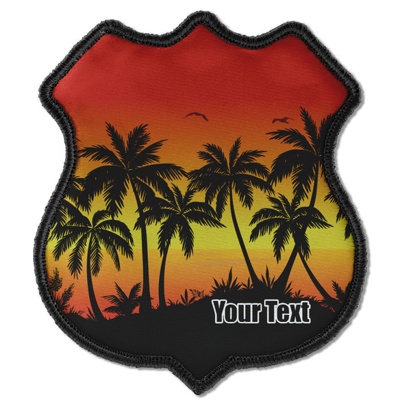 Custom Tropical Sunset Iron On Shield Patch C w/ Name or Text