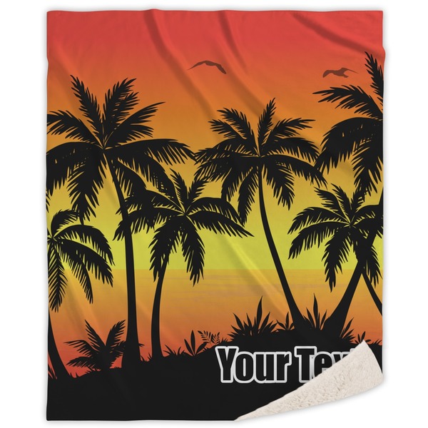 Custom Tropical Sunset Sherpa Throw Blanket (Personalized)
