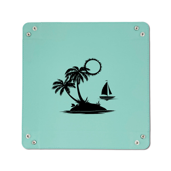 Tropical Sunset 6" x 6" Teal Leatherette Snap Up Tray - APPROVAL