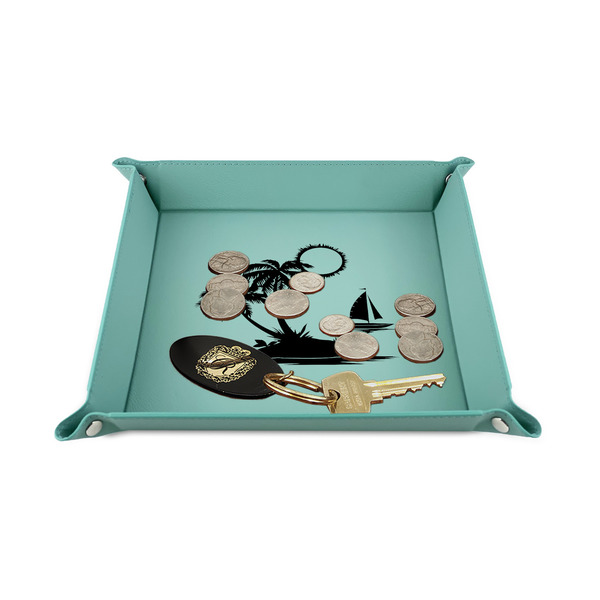 Tropical Sunset 6" x 6" Teal Leatherette Snap Up Tray - STYLED