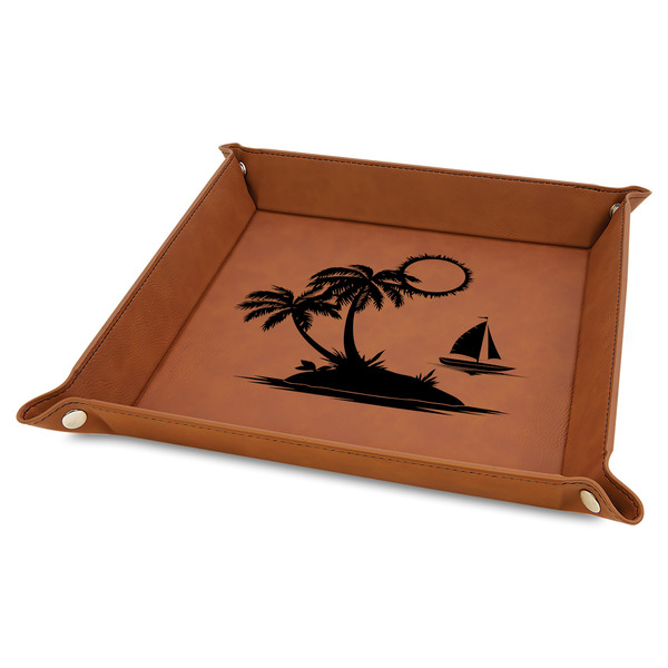 Custom Tropical Sunset 9" x 9" Leather Valet Tray w/ Name or Text