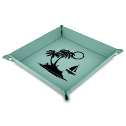 Tropical Sunset 9" x 9" Teal Faux Leather Valet Tray