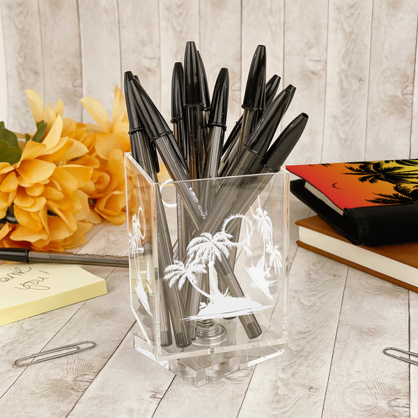 Tropical Sunset Acrylic Pencil Holder - IN CONTEXT
