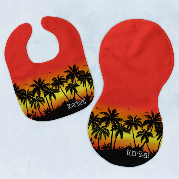 Custom Tropical Sunset Baby Bib & Burp Set w/ Name or Text