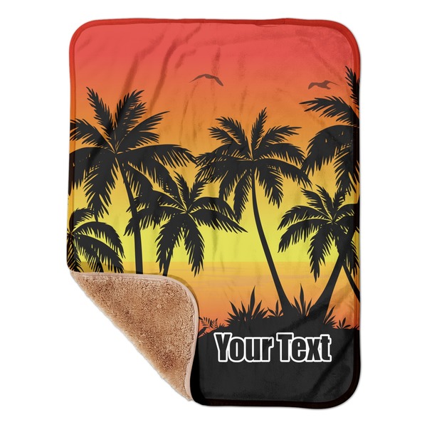 Custom Tropical Sunset Sherpa Baby Blanket - 30" x 40" w/ Name or Text