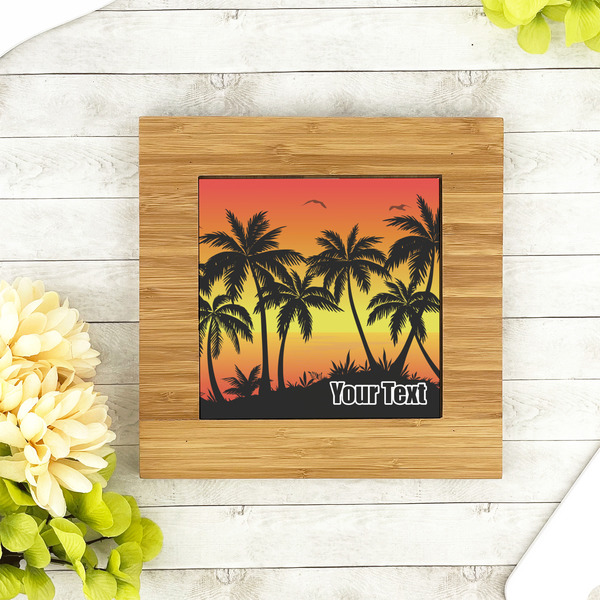 Tropical Sunset Bamboo Trivet with 6" Tile - LIFESTYLE