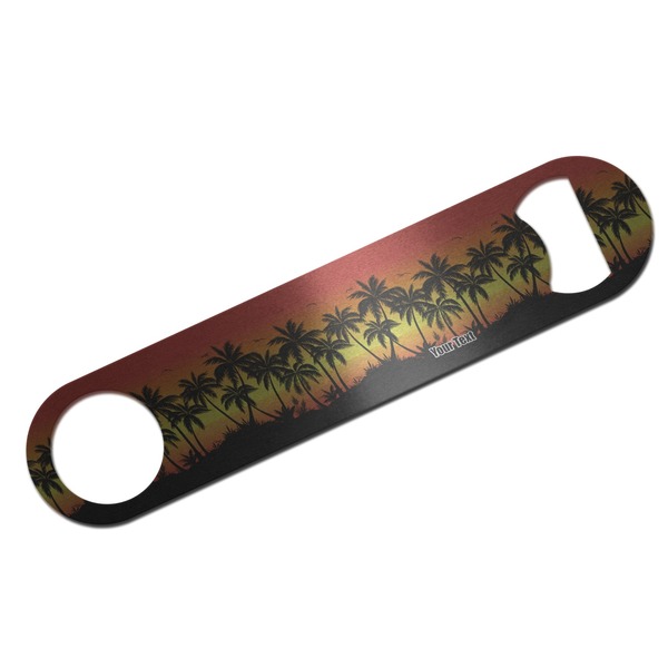 Custom Tropical Sunset Bar Bottle Opener - Silver w/ Name or Text