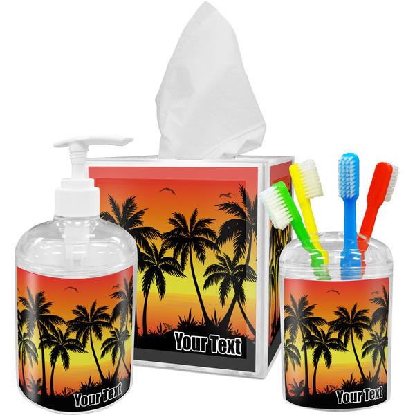 Custom Tropical Sunset Acrylic Bathroom Accessories Set w/ Name or Text