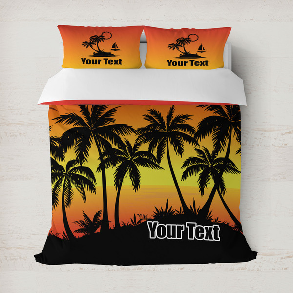 Custom Tropical Sunset Duvet Cover Set - Full / Queen (Personalized)