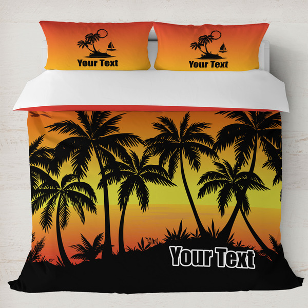 Custom Tropical Sunset Duvet Cover Set - King (Personalized)