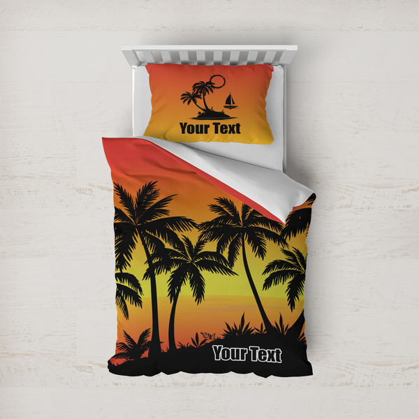 Custom Tropical Sunset Duvet Cover Set - Twin (Personalized)