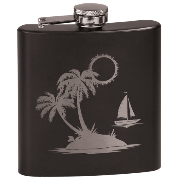 Custom Tropical Sunset Black Flask Set